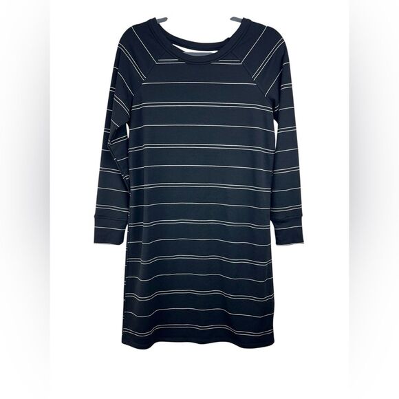 Maurices Dresses & Skirts - Maurices Long Sleeve Black Striped Crew Neck Lattice Back T Shirt Dress SM